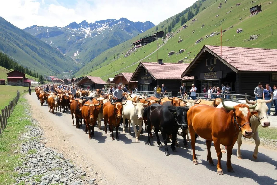 Ein Bild von Bad Hindelang mit einer großen Viehscheid-Prozession